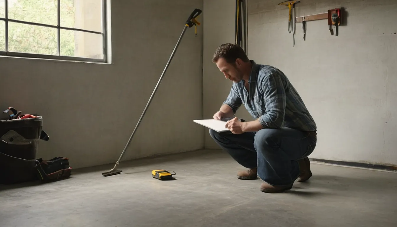 Homeowner checking a garage floor before an estimate